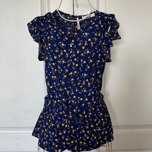 Blue with yellow flowers top, size small, never worn still has tag